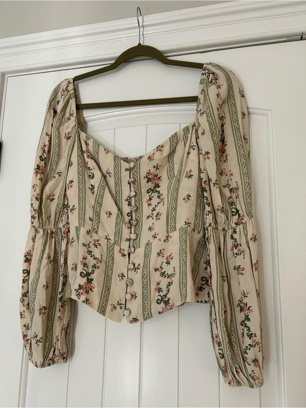 Reformation Cera Heath Floral Bow Button Front Bodice Blouse NWT Size 6 - Picture 2 of 6